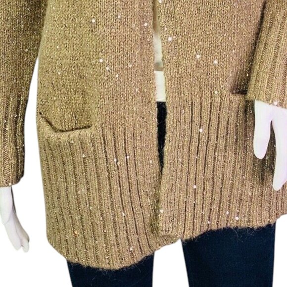J Jill Womens Wool Blend Cardigan Sweater Gold Sequin Open Front Size M - Picture 5 of 11